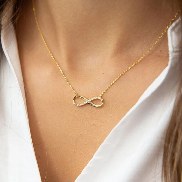 Infinity 8 Gold Plated CZ Love Tiny Infinity Necklace Pendant Necklace Gift - Picture 2 of 5